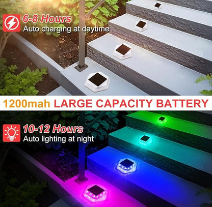 Solar Deck Dock Step Lights- 12 Packs Waterproof 1200mAh Auto ON/Off LED Solor Powered Stair Lights for Outdoor Garden, Patio, Pathway, Walkway, Driveway (Red & Green & Blue)
