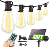 48FT Solar String Lights Outdoor with Remote, Waterproof Dimmable Patio Lights with 15+1 LED ST38 Bulbs 3 Modes | Lumora