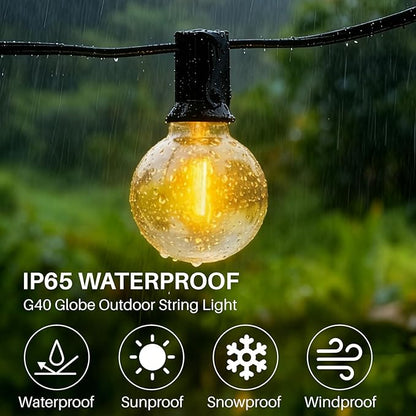 25 FT Yellow Outdoor String Lights G40 Globe Shatterproof Patio Lights,13 Plastic Edison Bulbs(1 Spare) IP65 Waterproof Dimmable LED Bulbs for Backyard Porch Balcony Party Decor, E12 Base