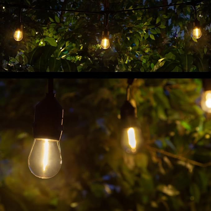 100ft S14 String Lights for Outside, 50 Edison Bulbs on Suspended Sockets LED Patio Lights for Backyard | Lumora