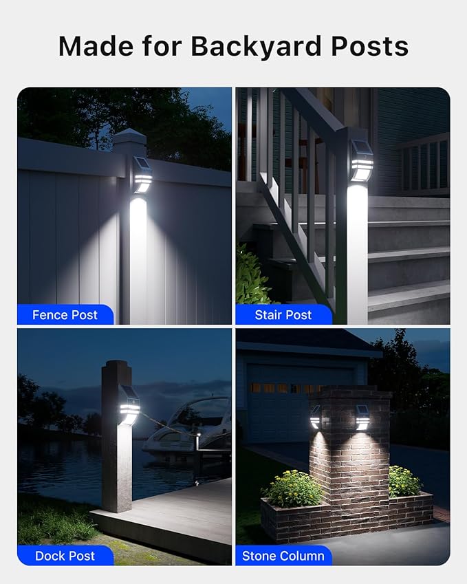 4 Pack Solar Wall Lights, Stainless Steels Outdoor Waterproof Motion Sensor Modern Metal Lamps for Fence, Deck | Lumora