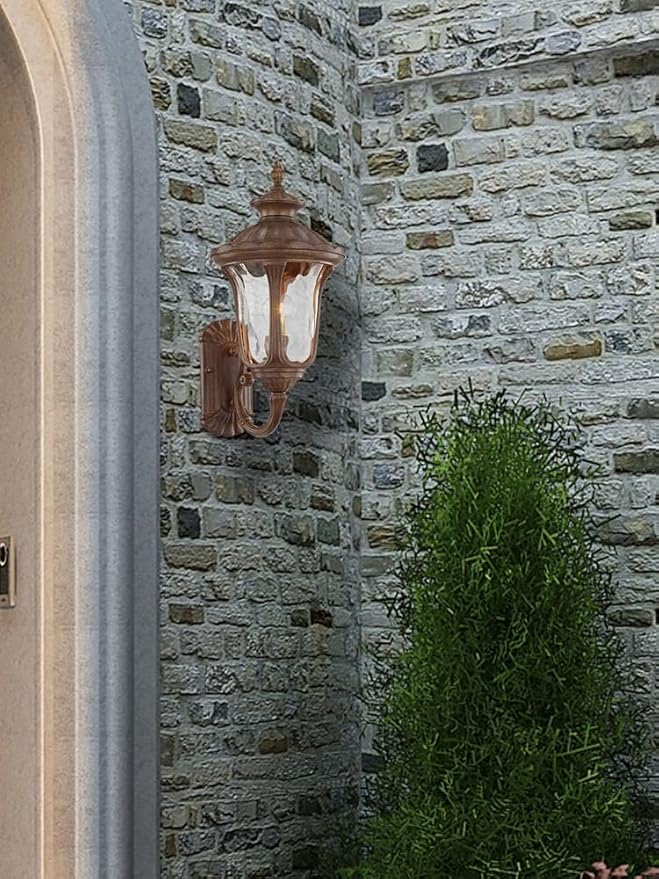 Livex Lighting 7652-58 Oxford 1 Light Imperial Bronze Cast Aluminum Wall Lantern with Light Amber Water Glass | Lumora
