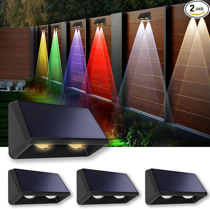 Solar Fence Lights Outdoor 8-Pack, 3000/4000/6000K & 8 RGB Colors, IP65 Waterproof LED Fence Lights Solar Powered, 100 Lumens Outdoor Light for Yard, Patio, Deck, Wall, Stair, Step, Railing (4PK)