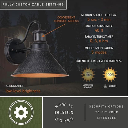 VAXCEL Outland Rustic Farmhouse Motion Sensor Dusk to Dawn Wall Light for Porch or Patio, Outdoor Gooseneck Wall Lantern with 180-Degree Motion Sensor, 10" W x 9.5" H x 11.75" D, Aged Black