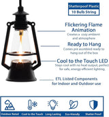 10 Light LED Flicker Flame Plastic Oil Lamp String Set, 20ft Black Wire – Indoor/Outdoor Vintage Flame Effect | Lumora