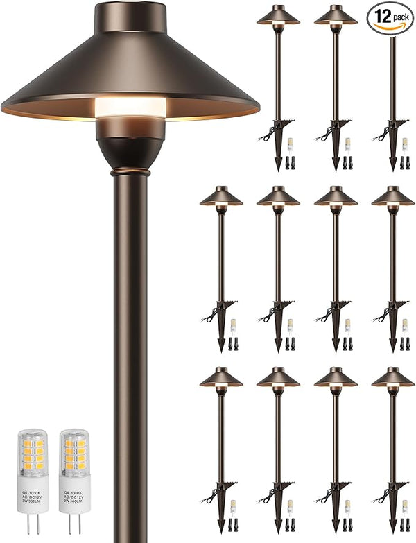 PARTPHONER Low Voltage Landscape Lighting 12-Pack, Aluminum 12V Pathway Lights with G4 Bulbs, Waterproof Oil Rubbed | Lumora