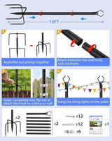 HEMMOTOP String Light Poles for Outside 10FT 2 Pack, Outdoor String Light Poles for Patio Decor Garden Deck | Lumora