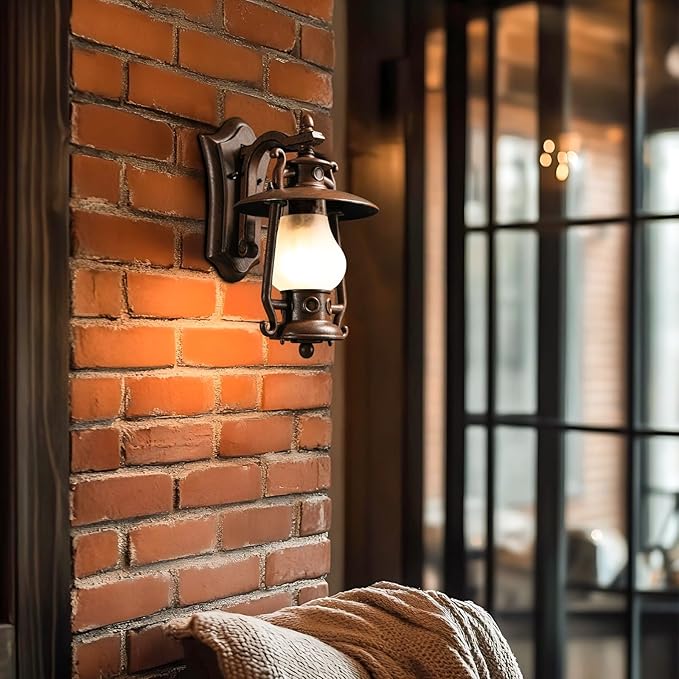 GZBtech Small Rustic Lantern Wall Sconce Outdoor & Indoor, Waterproof Vintage Oil Rubbed Bronze Wall Lamp with Frosted Shade, Wall Mounted Lighting Fixture for Garage Front Door, UL Listed