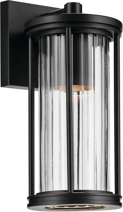 Kichler Barras 11.5" 1-Light Outdoor DarkSky Approved Wall Sconce with Clear Ribbed Glass in Black, Vertical Mount, (11.5" x 5.5"), 59022BKDS
