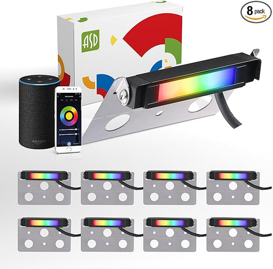 ASD LED 4 Inch Retaining Wall Light Fixture, Hardscape Paver Lighting | RGBW, App & Voice Control, Waterproof, ETL Listed | 2W 60LM RGB-2700K-6500K 12V | Landscape Step Illumination | Black, 8 Pack