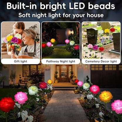 Aolyty Solar Flower Garden Lights, Single Head Solar Peony Light, Outdoor Decoration Solar Stake Lights, 2 Pack IP65 Waterproof LED Landscape Light for Pathway Walkway Patio Lawn Garden (Purple)