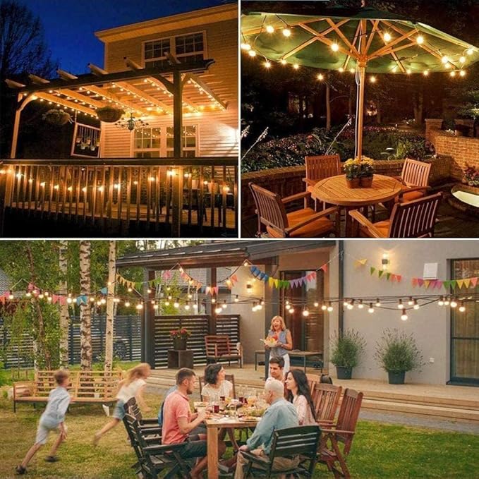 SUNTHIN 100ft Solar String Lights, USB Rechargeable Solar Outdoor Lights with 48 Waterproof & Shatterproof G40 LED Bulbs for Patio, Porch, Garden, Deck, Bistro, Cafe, Camping