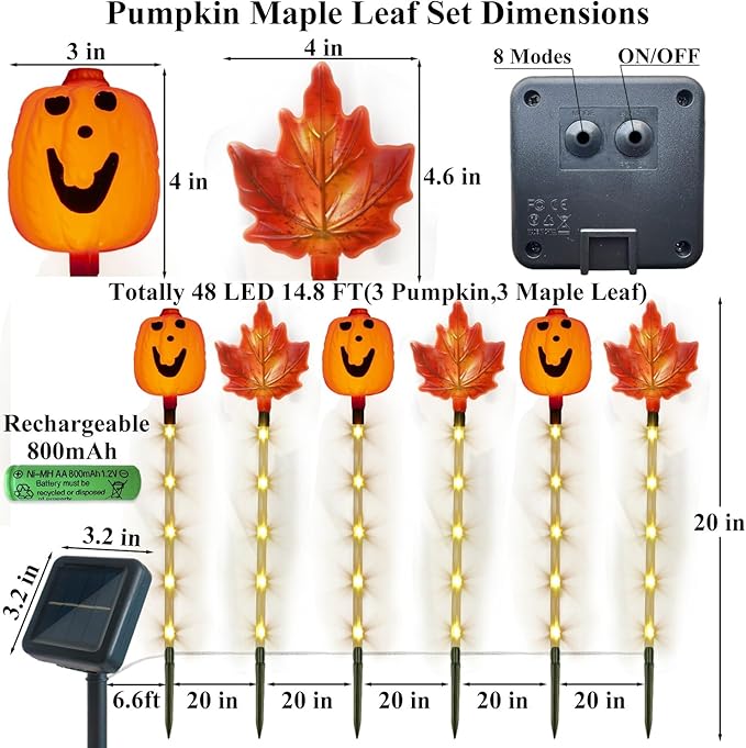 6 Pack Fall Decor Solar Maple Leaf Pumpkin Lights for Thanksgiving Decorations Outdoor,Waterproof Solar | Lumora