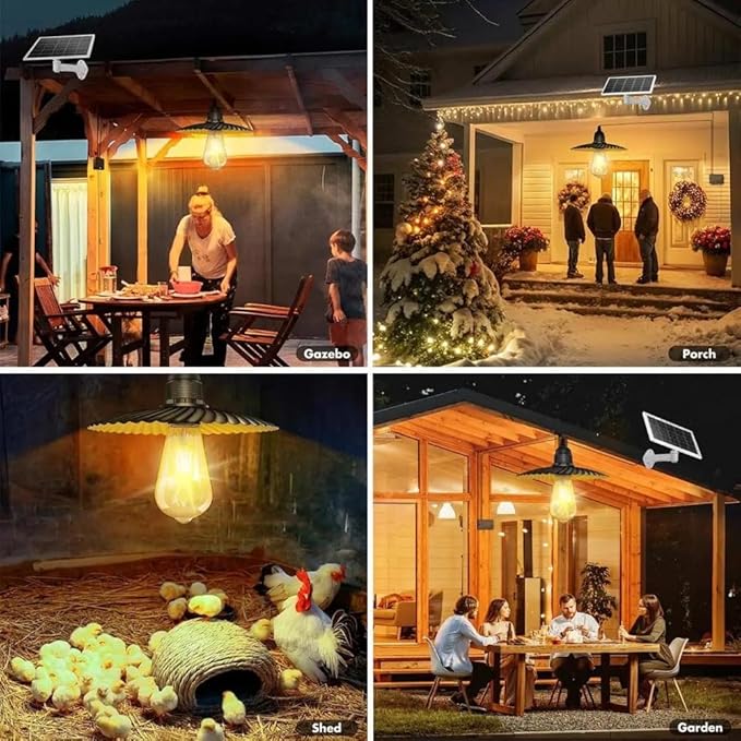 Solar Pendant Light Indoor Outdoor Solar Shed Light IP65 Waterproof 2 Charging Way Hanging Gazebo Barn Lights with Pull Cord