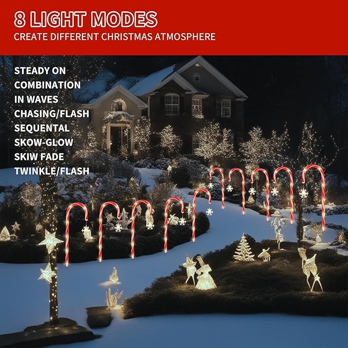 Solar Christmas Lights Outdoor Decorations, 20 Pack Solar Christmas Candy Cane Lights with Snowflake, Outdoor Waterproof Pathway Lights for Patio, Garden, Yard, Street, Park, Holiday