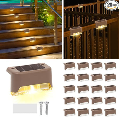 20 Pack Solar Stair Lights Outdoor Mini Waterproof LED Fence Lamp Outside Security and Decor Lighting for Step, Deck, Railing, Patio, Pool, Balcony, Retaining Wall, Patio, No Drill Instal (Warm White)