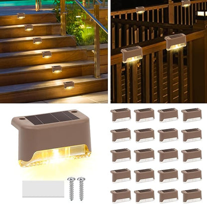 20 Pack Solar Stair Lights Outdoor Mini Waterproof LED Fence Lamp Outside Security and Decor Lighting for Step, Deck, Railing, Patio, Pool, Balcony, Retaining Wall, Patio, No Drill Instal (Warm White)