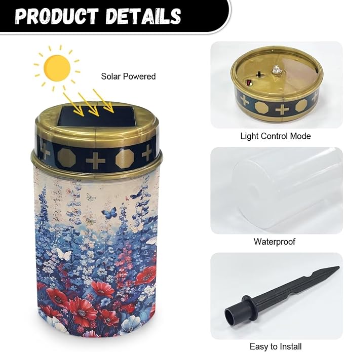 Floral Solar Outdoor Lights Butterfly Cemetery Solar Lights Landscape Path Lights Solar Waterproof for Your Garden, Landscape, Path, Yard Sympathy Memorial Lights
