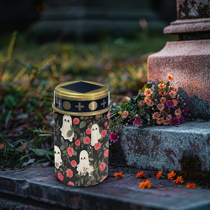 Ghosts and Flowers Solar Outdoor Lights Garden Halloween Decor Solar Lights Cemetery Decorations for Grave Grave Decorations for Cemetery