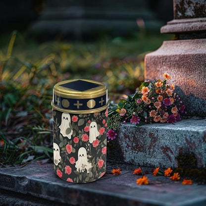 Ghosts and Flowers Solar Outdoor Lights Garden Halloween Decor Solar Lights Cemetery Decorations for Grave Grave Decorations for Cemetery