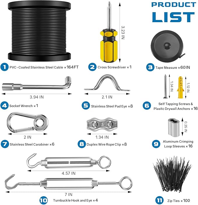 NEREUS String Light Hanging Kit with 164 Ft Vinyl Coated 304 Stainless Steel Cable, String Light Suspension Kit | Lumora