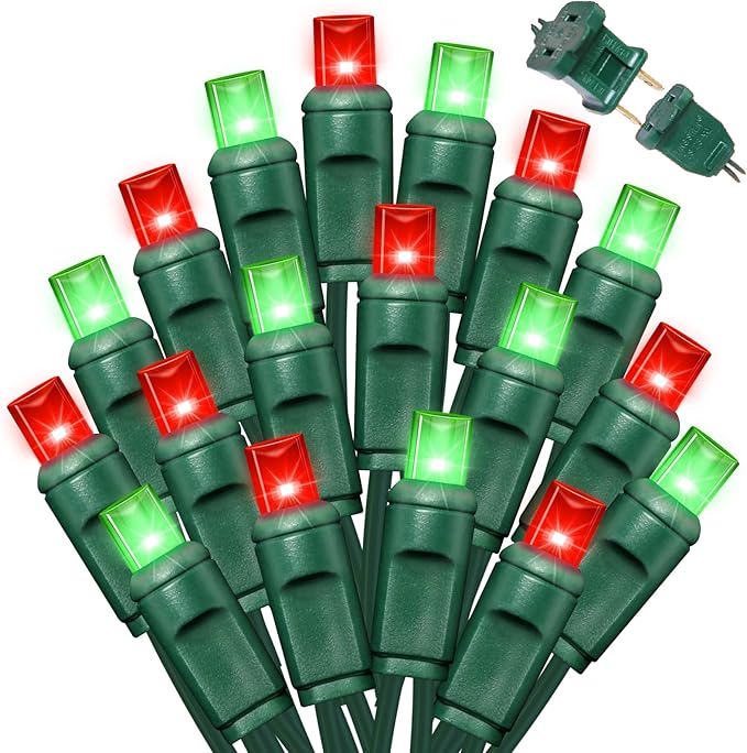 LAMPHOME Red and Green Christmas String Lights,200LED (4pk of 50L) Connectable Waterproof String Lights Green Wire, Xmas Vintage Decorations for Indoor Outdoor Party Yard Garden Decor,Commercial Grade