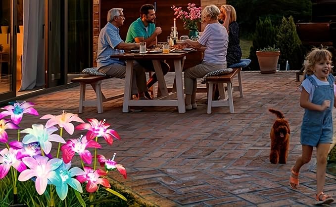 Solar Lights Outdoor Garden Decor, 6 Pack of 24 Lily Flowers Solar Lights, 7 Color Changing Solar Flowers Outdoor | Lumora