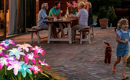 Solar Lights Outdoor Garden Decor, 6 Pack of 24 Lily Flowers Solar Lights, 7 Color Changing Solar Flowers Outdoor, Solar Flowers Lights for Outside Patio Pathway Lawn Yard Decorations
