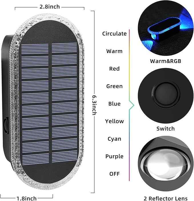 4 Pack Solar Fence Lights, RGBW 8-Color Changing Waterproof Top and Bottom Lighting Wall for Landscape/Fence/Patio/Wall/Garden Christmas Solar Lights (2 Installation Modes)