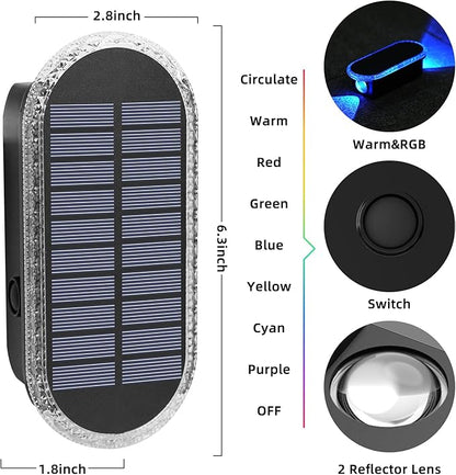 4 Pack Solar Fence Lights, RGBW 8-Color Changing Waterproof Top and Bottom Lighting Wall for Landscape/Fence/Patio/Wall/Garden Christmas Solar Lights (2 Installation Modes)