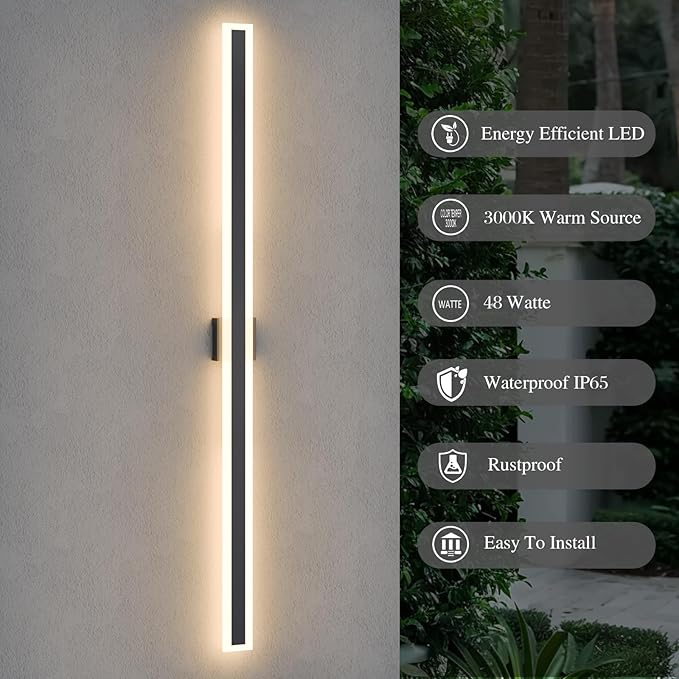 LamQee 63 Inch Long Outdoor Wall Lights Modern Exterior Lighting Fixtures for House, Waterproof 3000K 48W 2400LM | Lumora