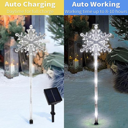 5 Pcs Acrylic Solar Pathway Stakes Lights Outdoor Waterproof, 8 Modes Christmas Decorations Outdoor Yard, Solar Christmas Garden Decor Lights (Xmas Snowflake White)