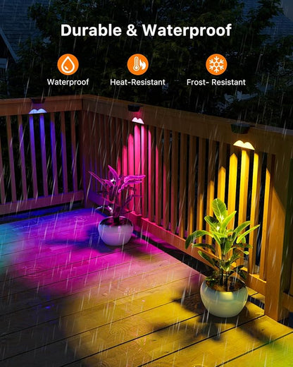 8 Pack Color Change Solar Fence Lights Outdoor for Deck, Railing, Stair, Retaining Wall, Waterproof Led Accent RGB Lamp Decorative Lighting with Spot Len for Patio, House, Pool Cage, Garden, Yard