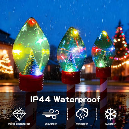 4pk Christmas Outdoor Solar Pathway Lights Waterproof Stakes Lights,Connectable Christmas Decor for Lawn, Yard, Sidewalk & Driveway (Multicolor)