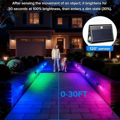 6 Pack Motion Sensor Solar Step Lights, IP67 Outdoor Waterproof Stair Light, Warm White/RGB Colors & Double-Sided Lighting, Outside Decor Light for Deck,Porch,Railing,Fence,Walkway, Yard,Wall,Patio