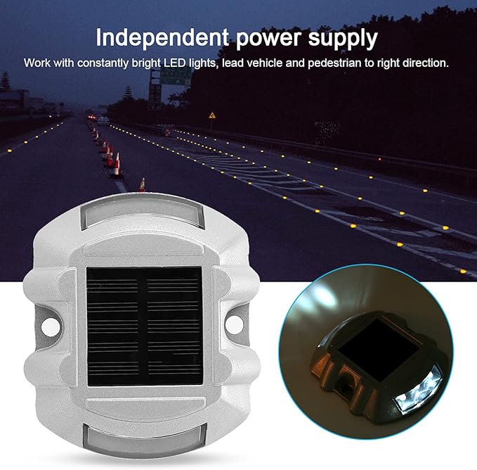 2pcs 6 LED Solar Road Stud Lights, Ground Garden Lawn Deck Pathway Outdoor Lamps, Brightness Reflective with 2000mcd, Solar Powered LED Lights for Driveway Walkway Patio