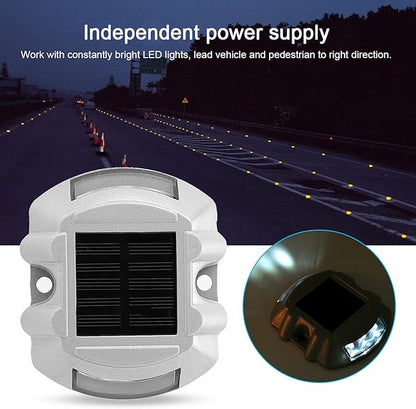 2pcs 6 LED Solar Road Stud Lights, Ground Garden Lawn Deck Pathway Outdoor Lamps, Brightness Reflective with 2000mcd, Solar Powered LED Lights for Driveway Walkway Patio
