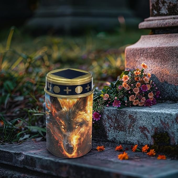 Wolf Flame Cemetery Solar Lights Garden Solar Lights Outdoor Solar Stake Lights with Led Warm White Decorative for Remembrance Sympathy Gifts