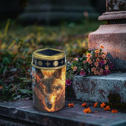 Wolf Flame Cemetery Solar Lights Garden Solar Lights Outdoor Solar Stake Lights with Led Warm White Decorative for Remembrance Sympathy Gifts