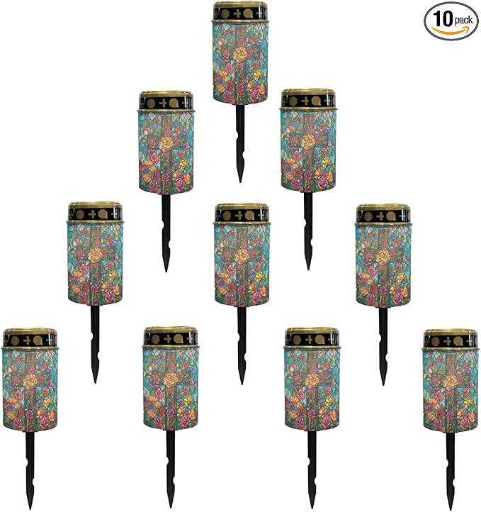 Floral-Cross Outdoor Solar Pathway Lights,Warm White Lantern Garden Lights Solar Powered Walkway Lights Waterproof Landscape Decoration Lighting for Yard Patio Driveway Table Lamp