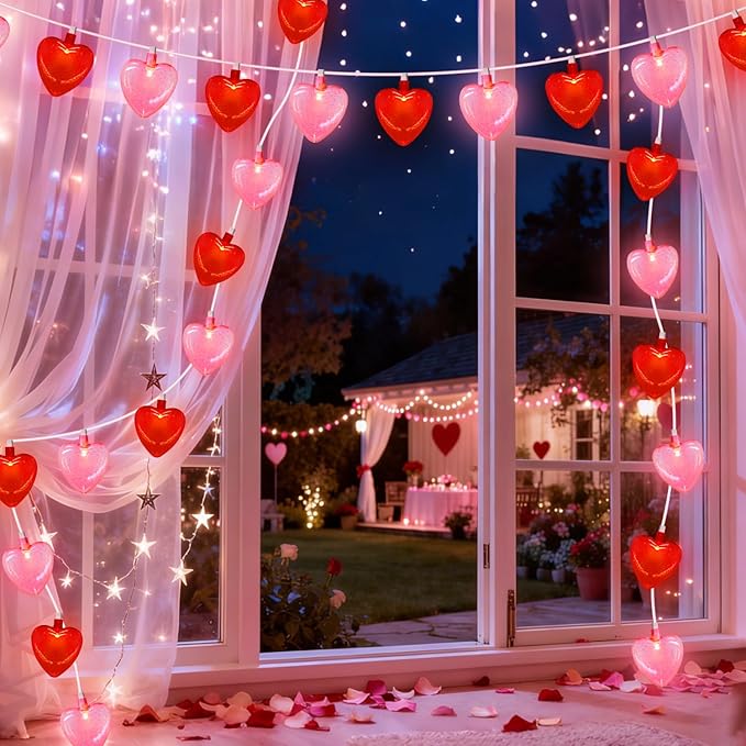 8.5Ft Red & Pink Heart String Lights, Valentine's Day Decorations Light with 10 LED Red - Decorative Outdoor Light | Lumora