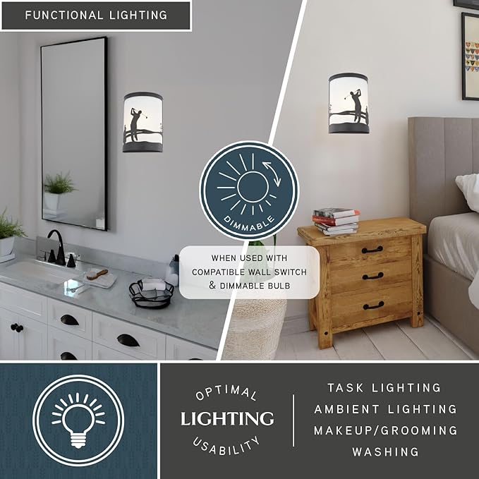 VAXCEL Links 1-Light 8 in. Wide Black Indoor-Outdoor Flush Mount Wall Sconce with Metal Golfer Cutout and Frosted | Lumora