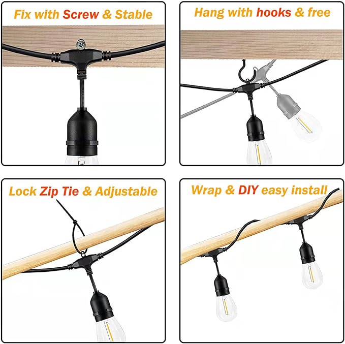 120 FT Outdoor String Lights LED Waterproof with 40 Shatterproof Plastic Warm Edison Bulbs String Bistro Lights for | Lumora