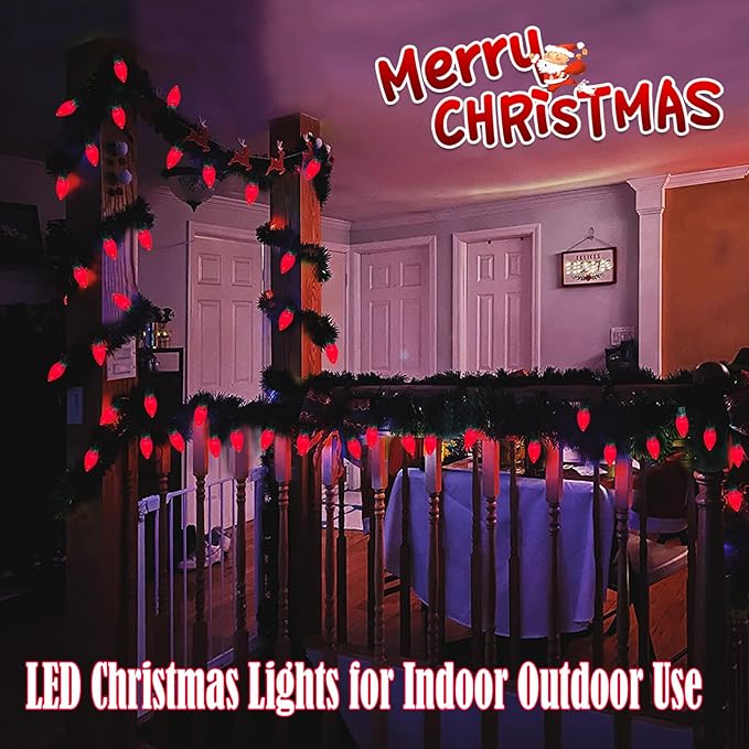 Vintage Christmas Lights Outdoor 25Ft C9 Valentines Day Light 25 LED Shatterproof Red String Light, Extendable Red | Lumora