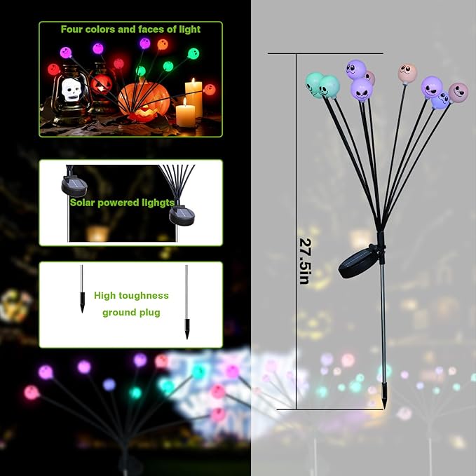 Solar Garden Lights Outdoor, 20 Led Swaying Colorful Decoration Lights, 2 Modes Waterproof Decor Lights for Garden Pathway Yard Patio(2 Pc)