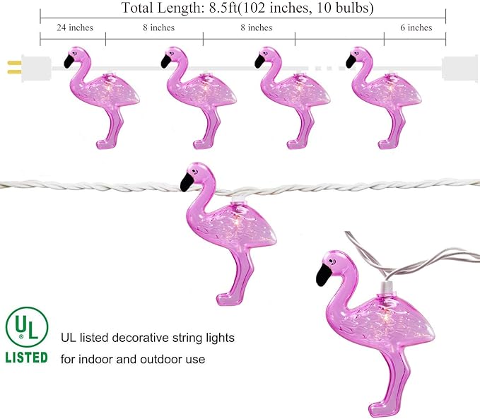 SUNSGNE Pink Flamingo Lights - Pink Party String Lights - Cute Fun Flamingo Decor for Indoor Home Bedroom Birthday