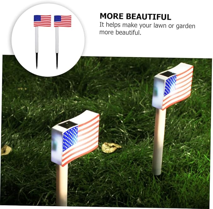 Solar LED American Flag Ground Insert Lamp, 2pcs Solar Garden Path Lights for Independence Day Outdoor Lawn Decoration Random Color