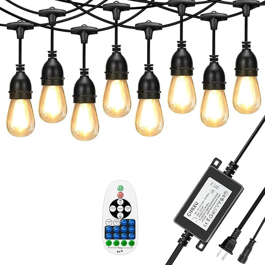 57ft Heavy Duty String Lights with Dimmer Transformer, 15 Sockets 17 Pack LED Vintage Glass Bulbs, Waterproof Low Voltage 24V DC, Commercial Grade Outdoor Hanging Lighting for Patio Porch Gazebo