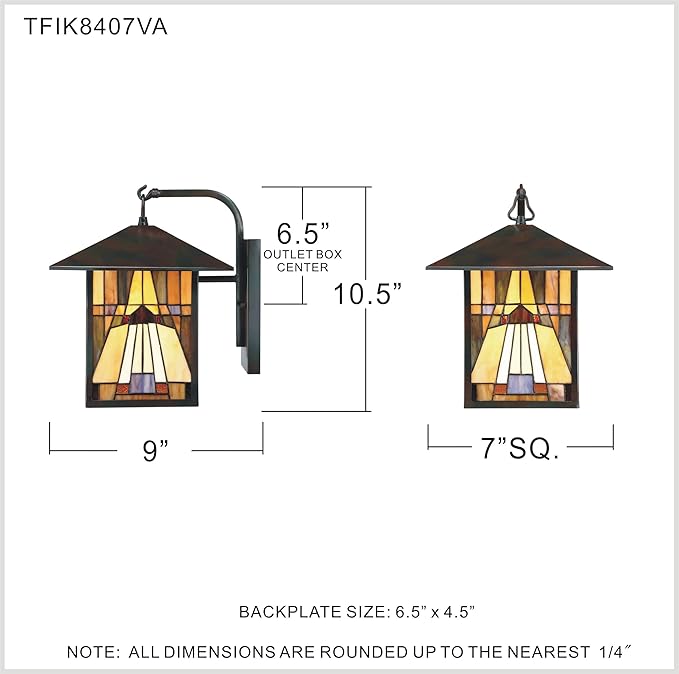 Quoizel TFIK8407VA Inglenook Tiffany Style Classic Geometric Handcrafted Mission Outdoor Wall Sconce, 1-Light 100 Watt, 11" H x 7" W, Valiant Bronze