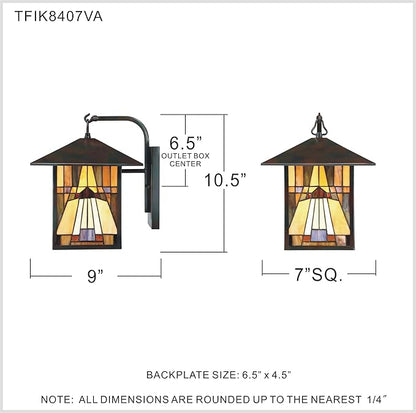 Quoizel TFIK8407VA Inglenook Tiffany Style Classic Geometric Handcrafted Mission Outdoor Wall Sconce, 1-Light 100 Watt, 11" H x 7" W, Valiant Bronze